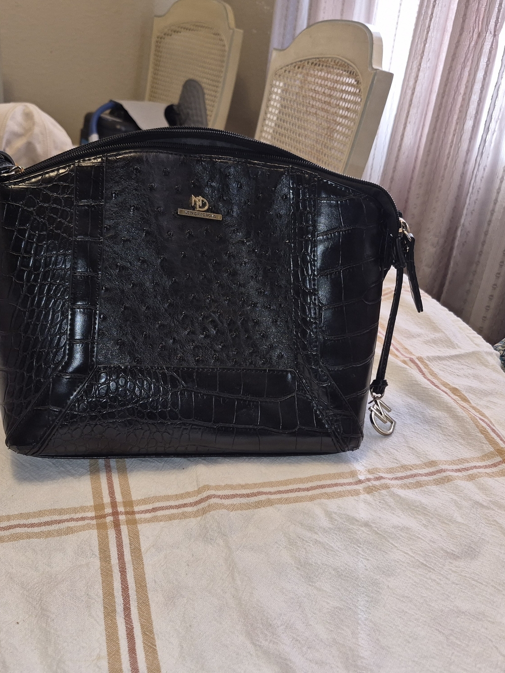 Black Croc-Embossed Shoulder Bag And Wallet